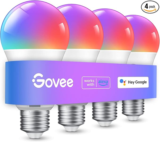 Govee Smart LED Bulbs 4-Pack, Works with Alexa & Google